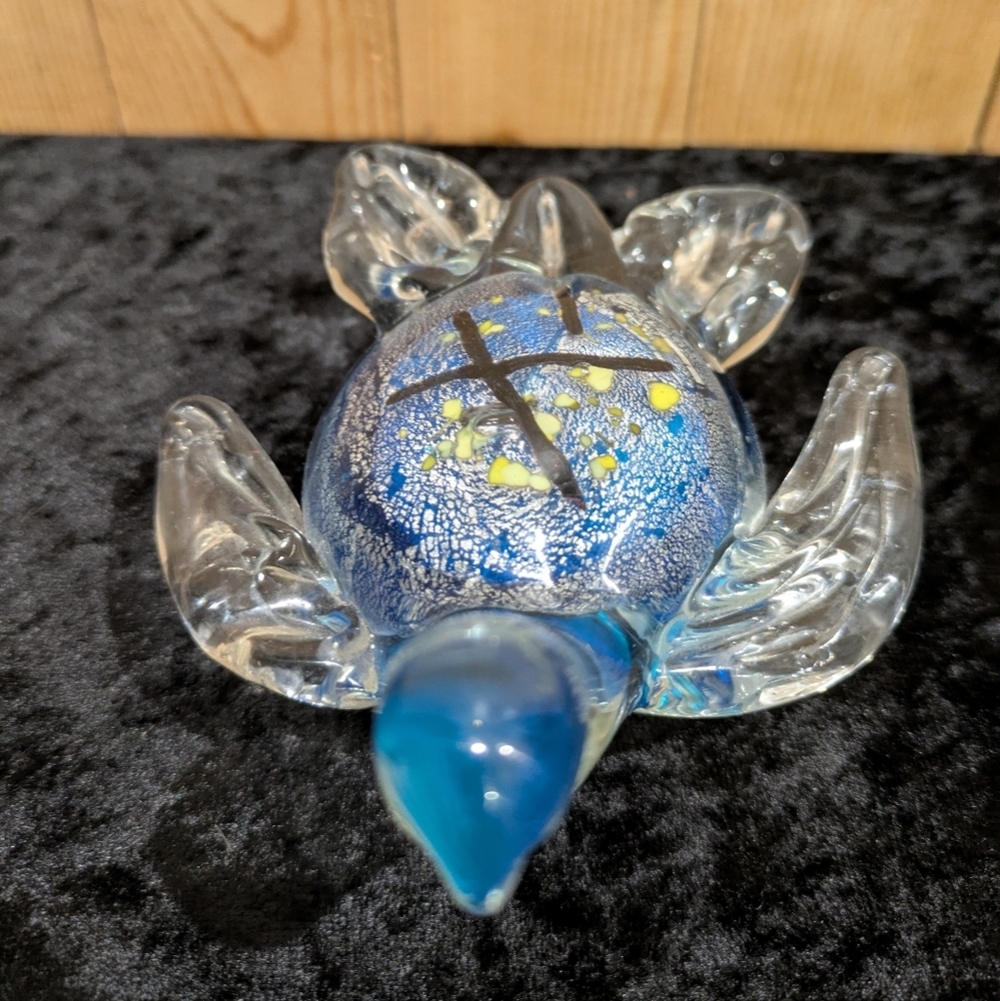 Blue and Clear Glass Turtle Figurine 4x4